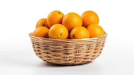 A basket full of fresh orange fruits, isolated on a white background.