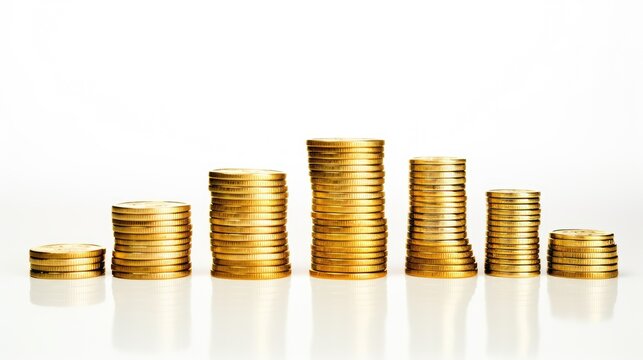 Image of stack of golden coins isolated over white background.  Earning profit concept.
