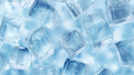 Crystalline border frames frozen world, glistening ice cubes showcase blue transparency in a captivating crystal frame