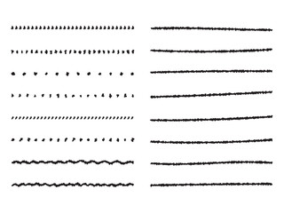 手書きのクレヨン風の飾り罫のあしらいセット　　かわいいおしゃれな罫線　白黒