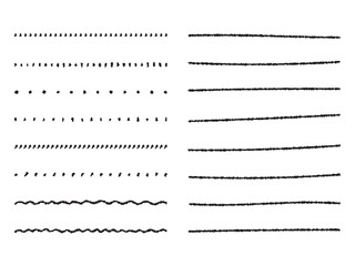 手書きのクレヨン風の飾り罫のあしらいセット　　かわいいおしゃれな罫線　白黒