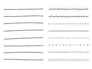 手書きのクレヨン風の飾り罫のあしらいセット　　かわいいおしゃれな罫線　白黒