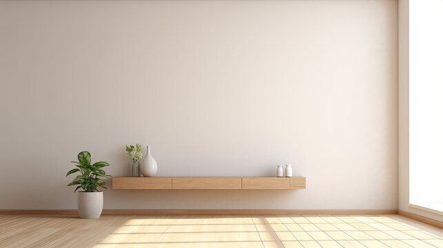 Minimalist Interior Design with Empty room, Beige Wall, Light window. White background minimal. Copy space for displaying your product