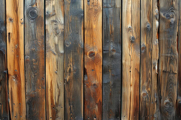 A wooden fence with rough, knotty boards and intricate patterns of grain