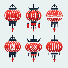 Fototapeta na wymiar Illustration set of Chinese lantern. Flat and minimalist design. Happy Chinese new year