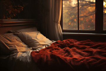 Bed with pillows and covering 