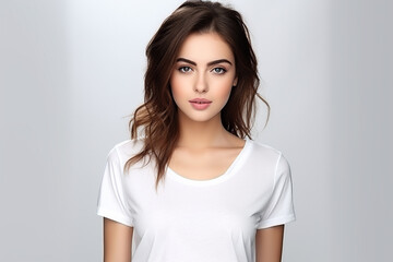 Obraz premium Woman in White Tshirt Mockup created with Generative AI