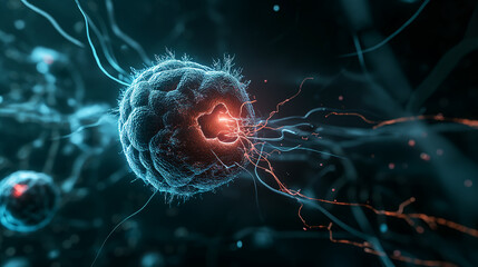 Macro Photography of Human Cancer Cells Exchanging Electrical Signals and Growing inside body