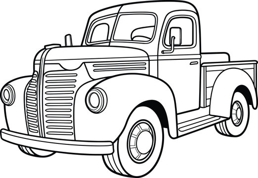 Classic truck coloring page modern truck vector illustration outline