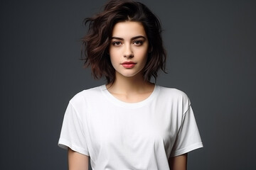 Fototapeta premium Woman in White Tshirt Mockup created with Generative AI