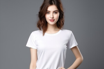Obraz premium Woman in White Tshirt Mockup created with Generative AI