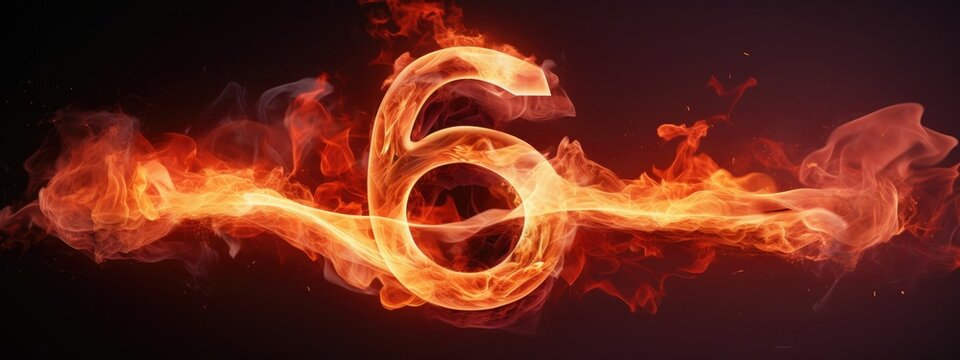 fire number 6 made of fire flames. number six symbol. isolated on black. hot red and orange symbol