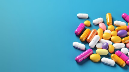 Colorful Pile of Pills. A Close-up of Various Medications and Supplements. Healthcare idea