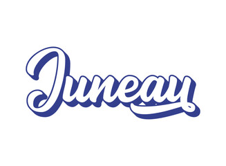 Handwritten word Juneau. Name of State capital of Alaska. 3D vintage, retro lettering for poster, sticker, flyer, header, card, clothing
