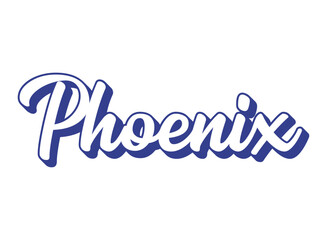 Handwritten word Phoenix. Name of State capital of Arizona . 3D vintage, retro lettering for poster, sticker, flyer, header, card, clothing