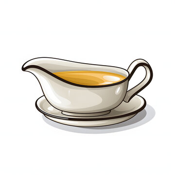 Gravy boat and gravy isolated on white background, simple style, png
