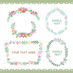 Fototapeta na wymiar Set of floral frame with copy space for text. Borders flower and leaves wreaths for decoration invitation, wedding, birthday, greeting card. Elements for background, template, label, print