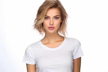 Woman in White Tshirt Mockup created with Generative AI