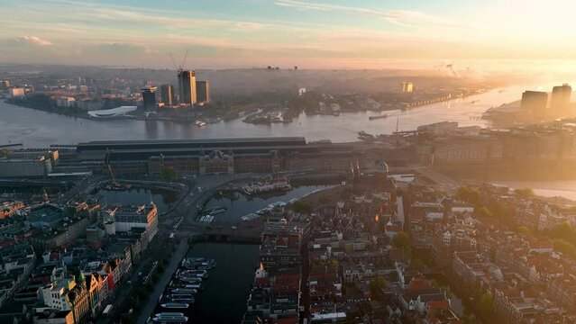 Aerial view of famous places Amsterdam, Netherlands.