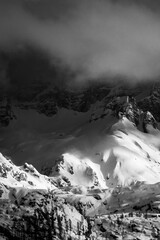 Snow on Mount Canin and Montasio. Black and white