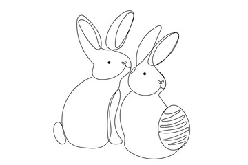 Cute Line Art Easter Rabbit Bunny Portrait. Small Outline Baby Rabbit Isolated On White Background Easter Greeting Card Line Curve Symbol. Cute Easter Rabbit Icon Line Sprint Easter Holiday Talisman	
