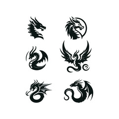 set of dragon logo vector silhouette