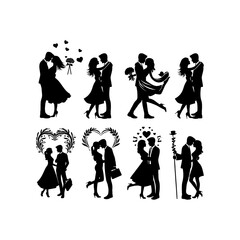 set of romantic couple vector silhouette
