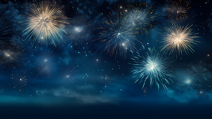 Happy New Year, burning fireworks with bokeh light background