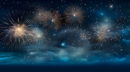 Fototapeta premium Happy New Year, burning fireworks with bokeh light background