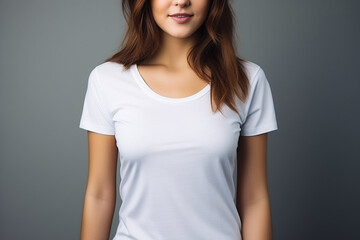 Obraz premium Woman in White Tshirt Mockup created with Generative AI