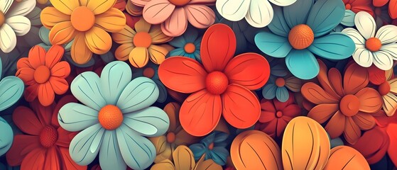 Colorful 3D Rendered Daisy Flowers Background