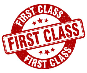 first class stamp. first class label. round grunge sign