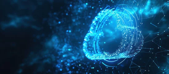 Foto op Canvas Blue digital cloud computing logo with particle ring circle , futuristic abstract background, illustration © ETAJOE
