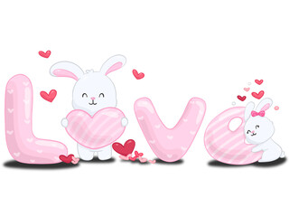 Rabbit with love and red heart element decoration for Valentine's Day