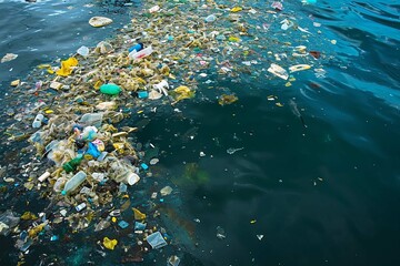 Fototapeta na wymiar Polluted waters. Microplastics - threat to the ecosystem. Plastic pollution ecology crisis