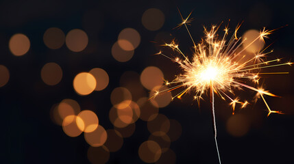 Happy New Year, burning fireworks with bokeh light background