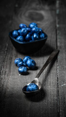 Still life with blueberries. Dark style
