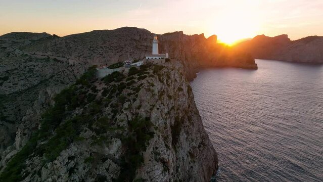 Aerial view of Mallorca. Balearic Islands. lighthouse Faro de Formentor, located in Cap de Formentor on the top of a cliff
