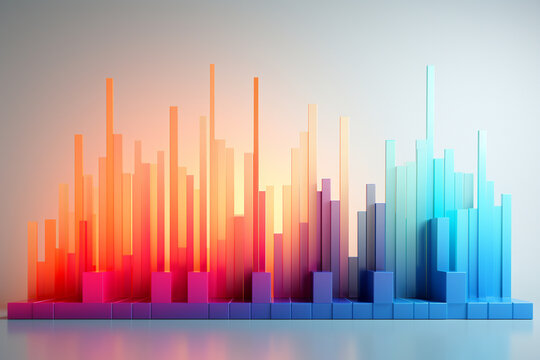 A sleek and modern bar chart with vibrant gradients showcasing data without specific values, creating an abstract and visually appealing representation.