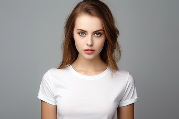 Obraz premium Woman in White Tshirt Mockup created with Generative AI