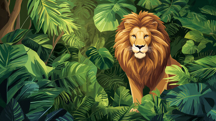 Leão o rei da floresta - Ilustração infantil  - obrazy, fototapety, plakaty