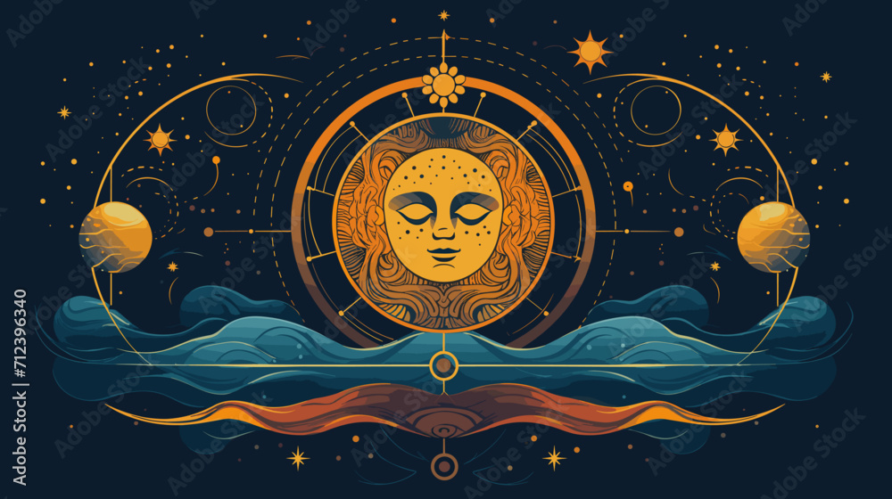 Canvas Prints abstract sun and moon forming a balance with a sleeping figure representing the importance of a well