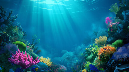 Fototapeta na wymiar Luz do sol chegando até os corais coloridos no mar