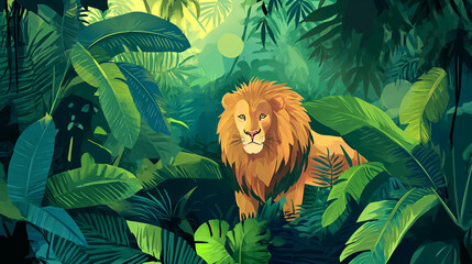 Leão o rei da floresta - Ilustração infantil  - obrazy, fototapety, plakaty