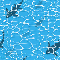 Obraz premium blue water surface and fish sihouete , seamles pattern vector water surface and fish shadow