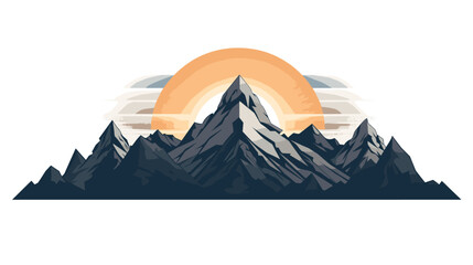 Abstract mountain peaks with a sunrise representing the triumphs and challenges in achieving and maintaining health .simple isolated line styled vector illustration