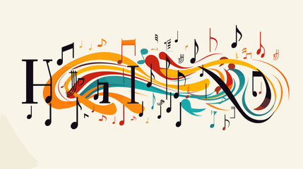 Musical notes forming the word "Harmony" emphasizing the balance in diverse forms of education .simple isolated line styled vector illustration