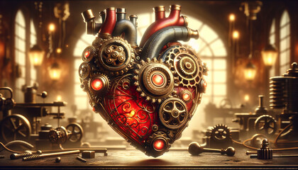 Heart-Shaped Metal Object With Gears and Cogs, Vintage Mechanical Artwork