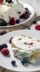 Meringue roll with wild berries