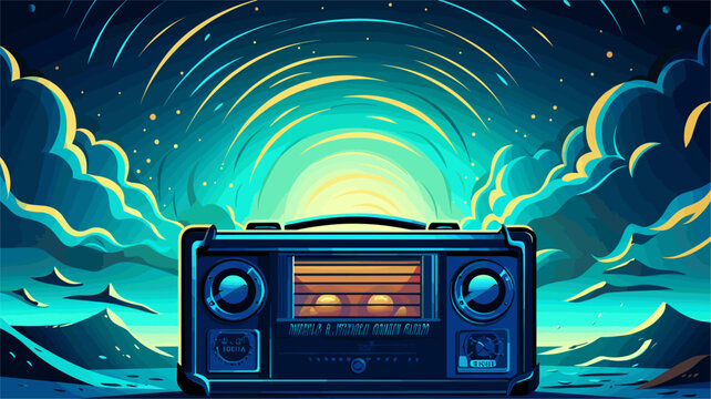 Retro radio broadcasting waves of knowledge symbolizing the dissemination of information through the airwaves .simple isolated line styled vector illustration